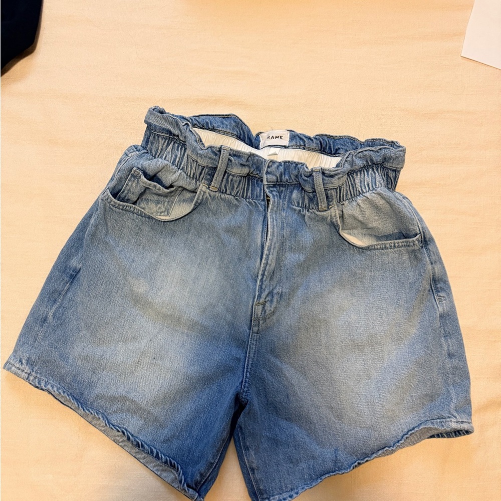 FRAME Paperbag Waist Baggy Denim Shorts